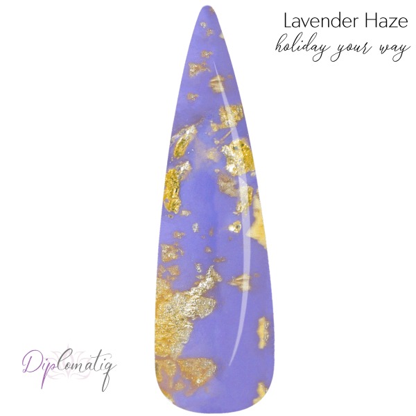 Lavender Haze nail dip swatch color lavender base with gold foil part of Holiday Your Way collection